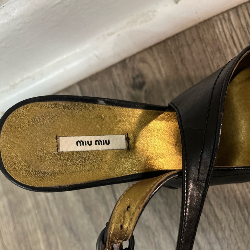 Miu Miu Black Slingback Heels with Gold Studs - Picture 5 of 9